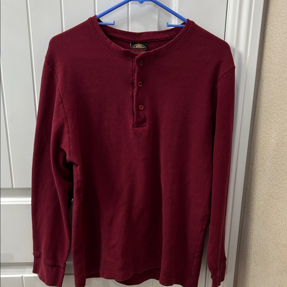 Men's Maroon Long Sleeve Henley
